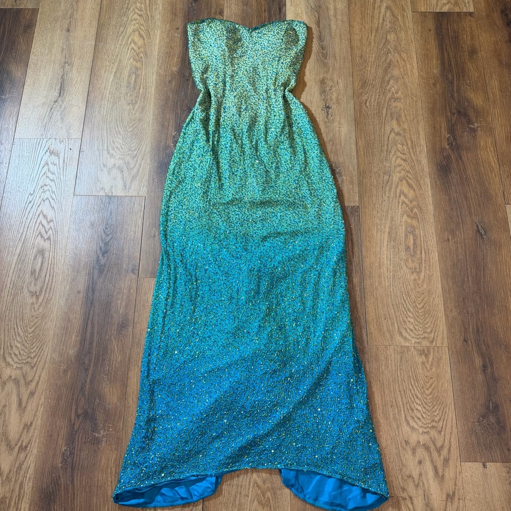 Vintage Y2K 100% Silk Beaded Dress Vintage Beaded Dress Ombré Prom Dress Fairy